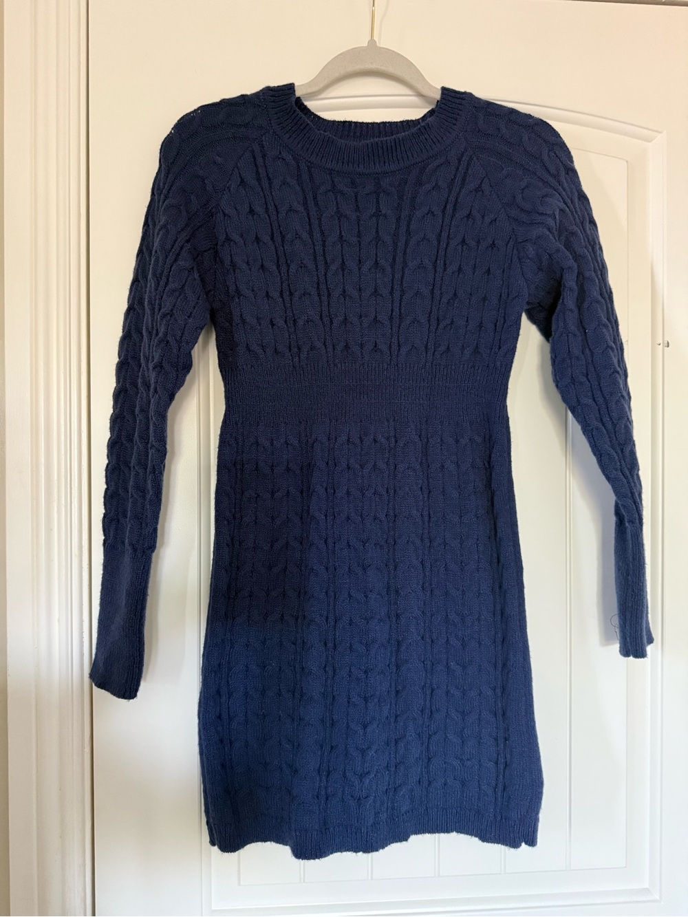 SHEIN Navy Cable-Knit Long Sleeve Sweater Dress